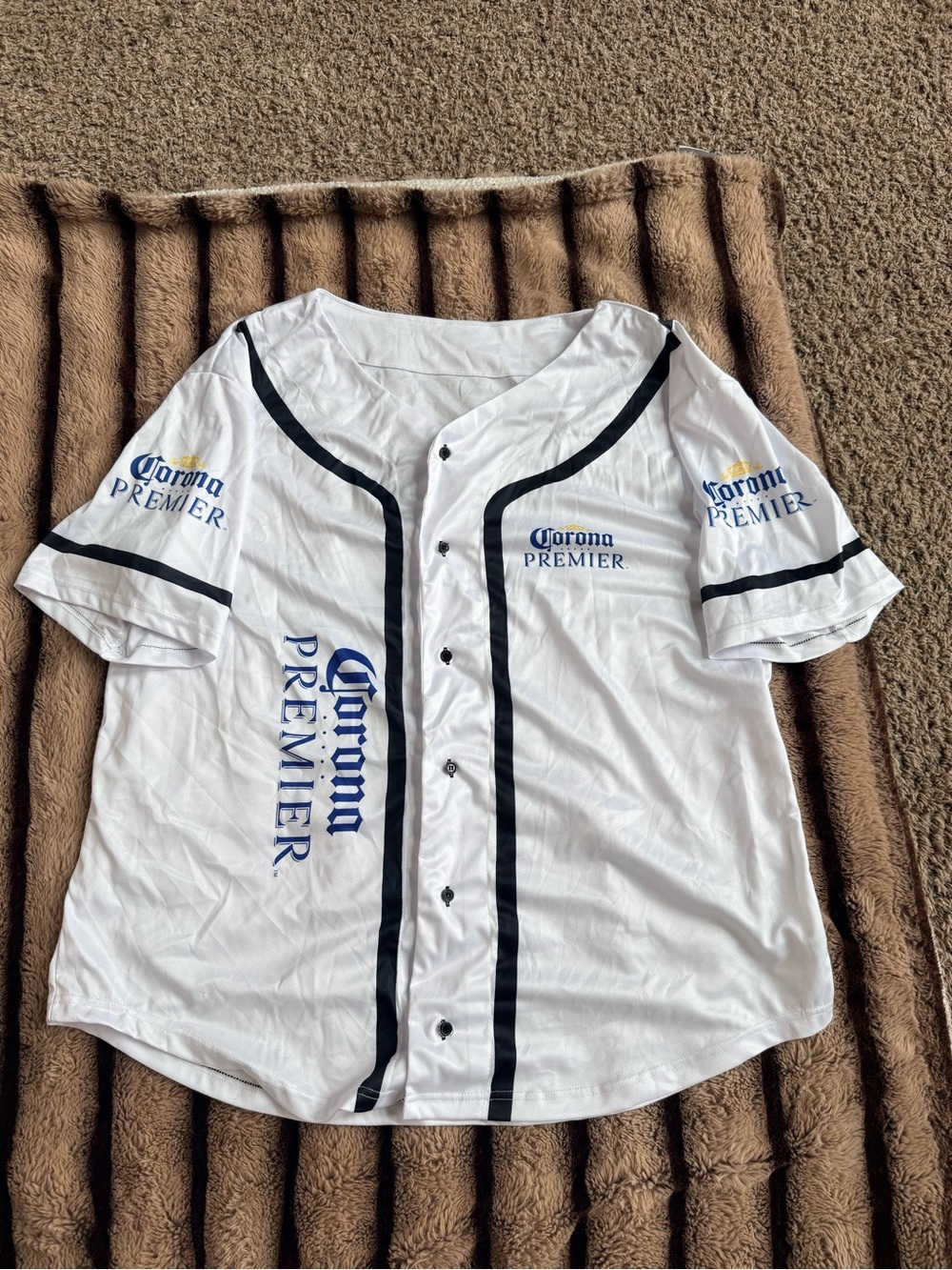Corona Premier White & Navy Baseball Jersey Shirt - Men